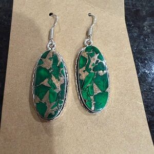 Green Turquoise and 925 Sterling Silver Earrings
